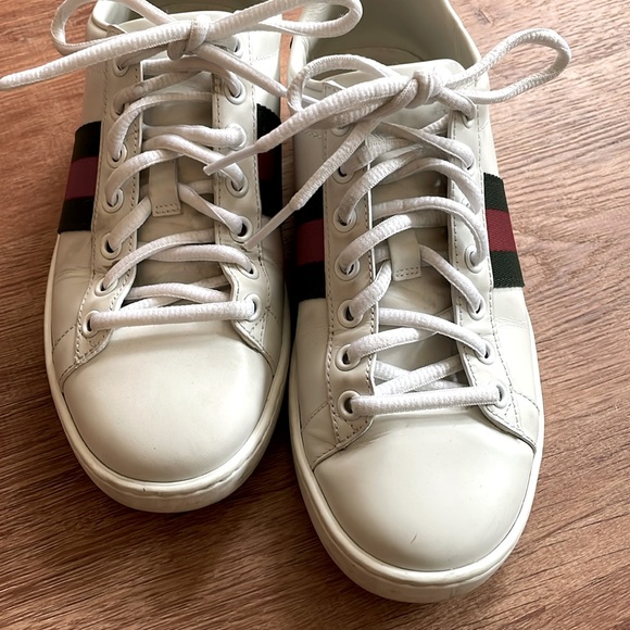 Gucci White Green & Red Web Ace Leather Lace Up Low Top Sneakers 36 - Picture 1 of 5